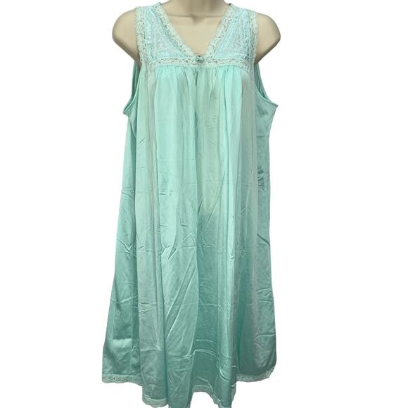 Vintage Shadowline Teal Blue Sleeveless Nightgown Lace Detail Size M Nursing - Picture 1 of 7